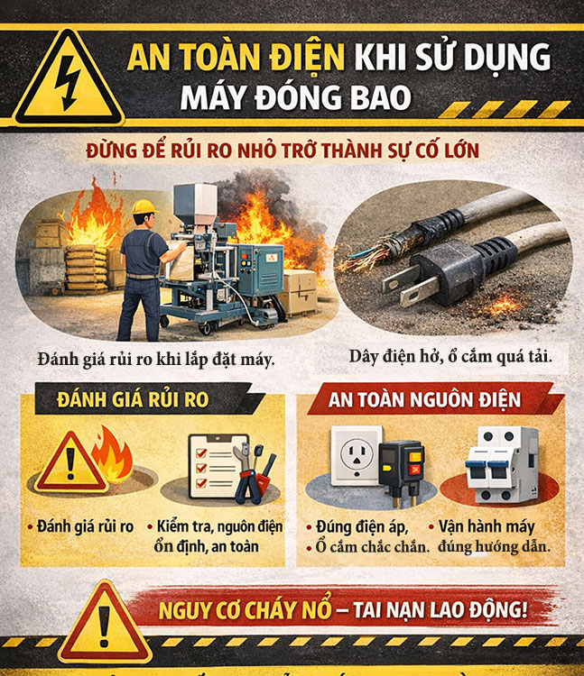 an toàn điện khi vận hành máy đóng bao
