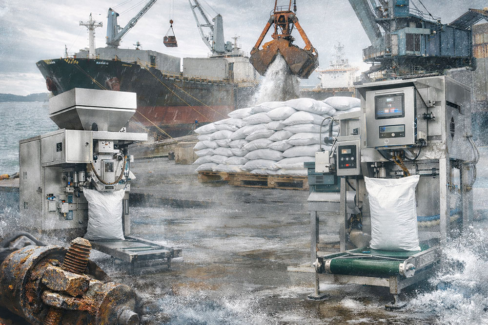 dây chuyền đóng bao tại cảng biển