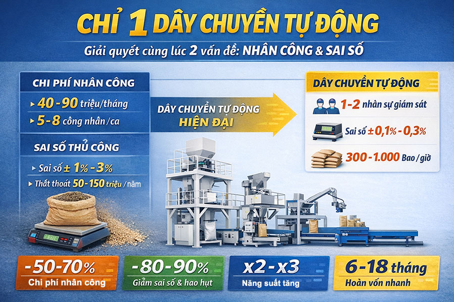 d&acirc;y chuyền đ&oacute;ng bao tự động