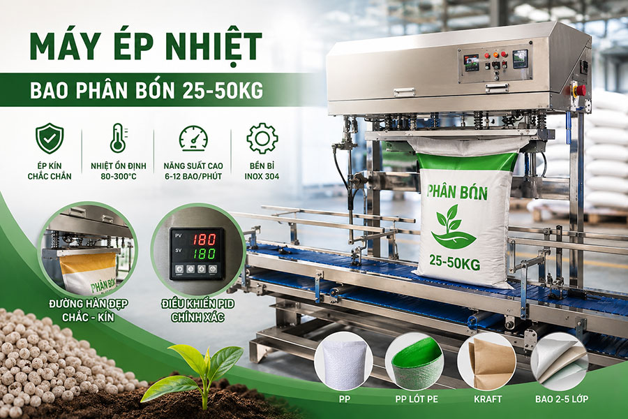 m&aacute;y &eacute;p nhiệt bao ph&acirc;n b&oacute;n 25-50kg