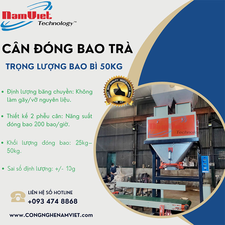 Cân đóng bao trà trọng lượng bao bì 50kg