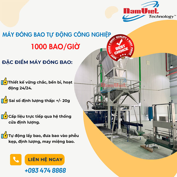 Máy đóng bao tự động hoàn toàn công nghiệp – 1000 bao giờ.