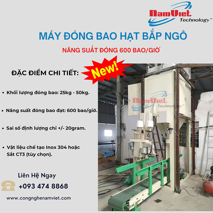 Máy đóng bao hạt bắp ngô 2 phễu cân