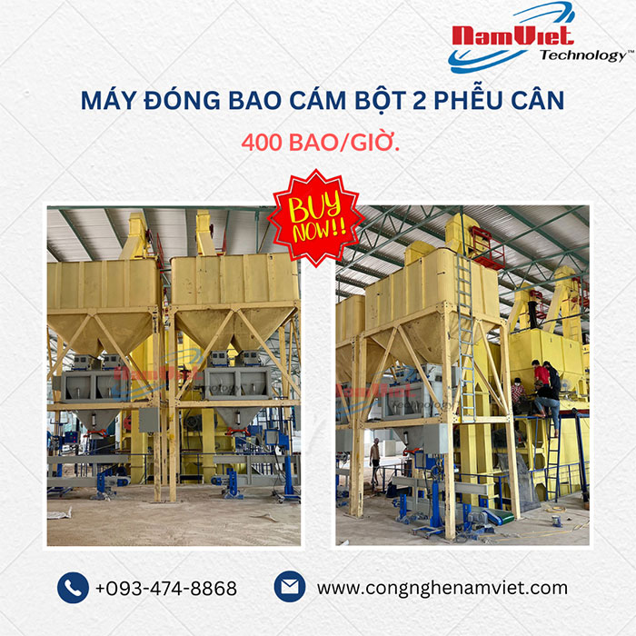 Máy đóng bao cám bột 2 phễu cân