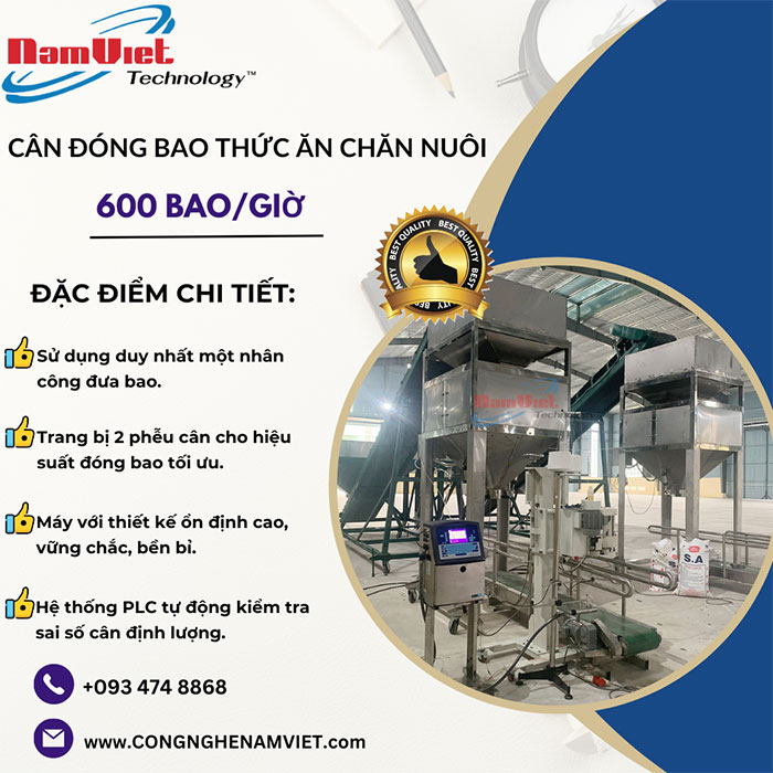 Cân đóng bao thức ăn chăn nuôi bò dê