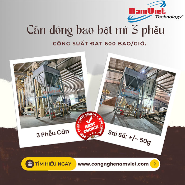 Cân đóng bao bột mì 3 phễu cân