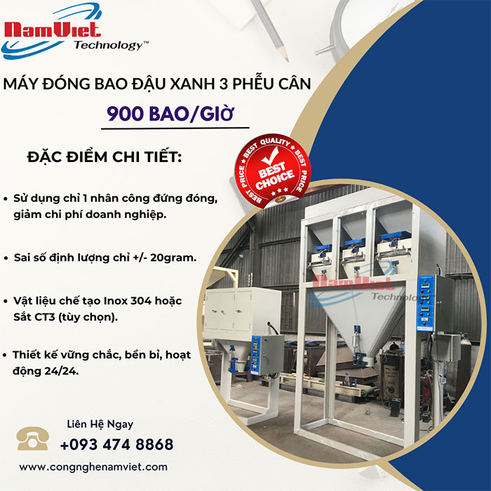 Cân đóng bao đậu xanh 3 phễu cân
