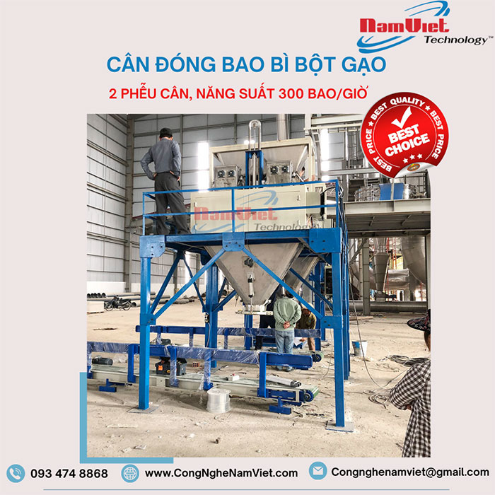 Cân đóng bao bì bột gạo 2 phễu cân