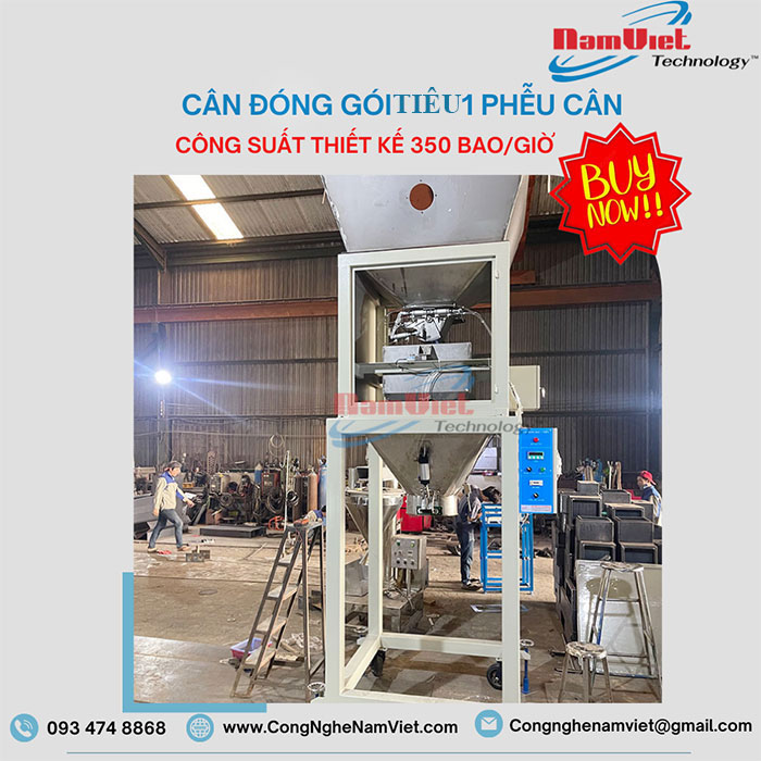 Cân đóng bao hạt tiêu tốc độ 350 bao/giờ.