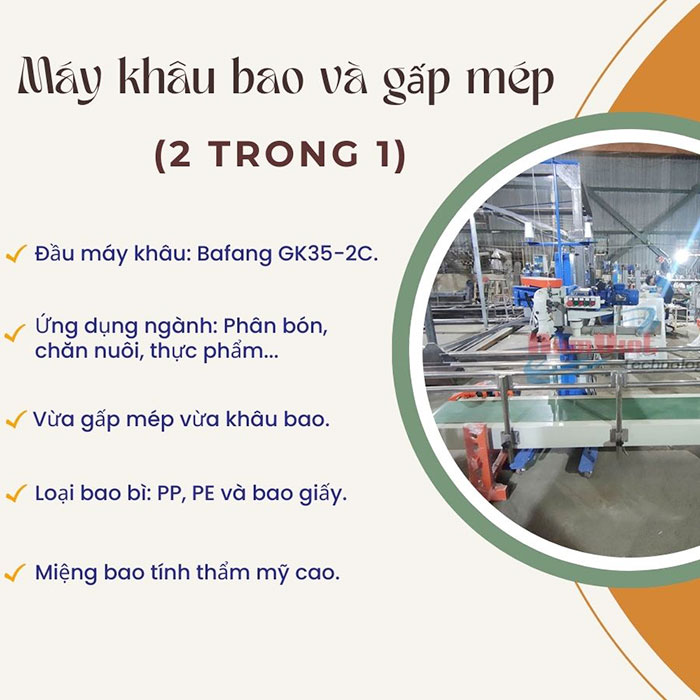 máy khâu kết hợp gấp mép bao tự động.