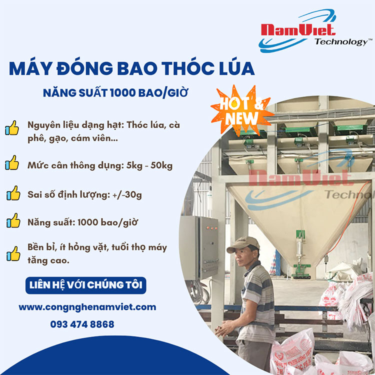 Cân đóng bao thóc lúa 3 phễu cân.
