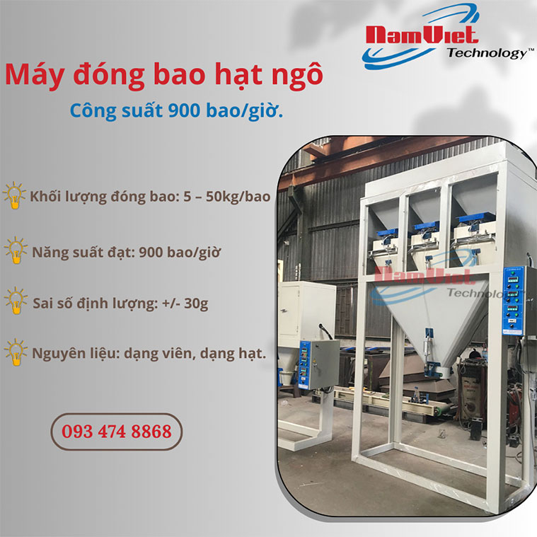 Máy đóng bao hạt ngô 3 phễu cân