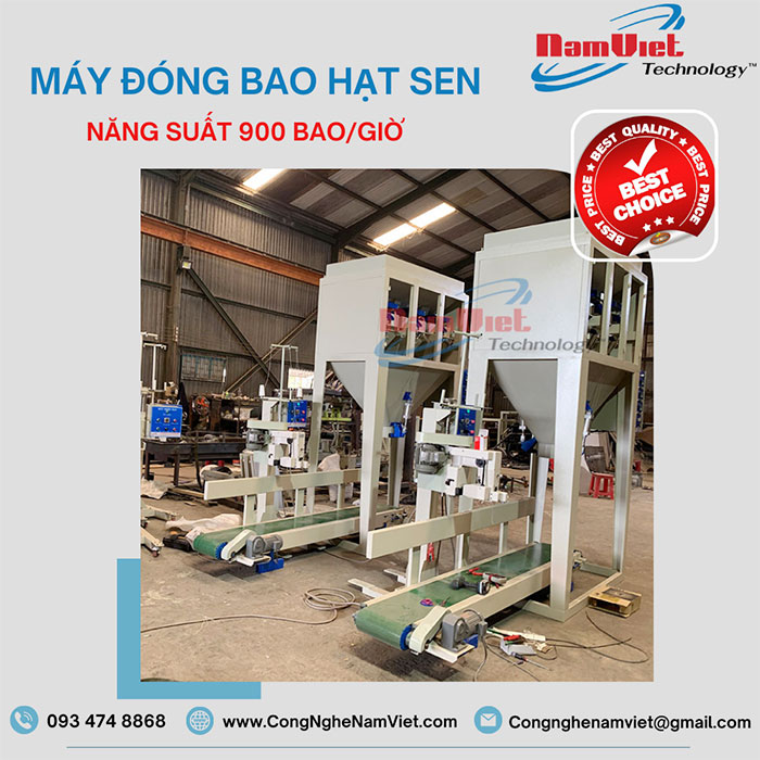 Máy đóng bao hạt sen 3 phễu cân 900 bao/giờ