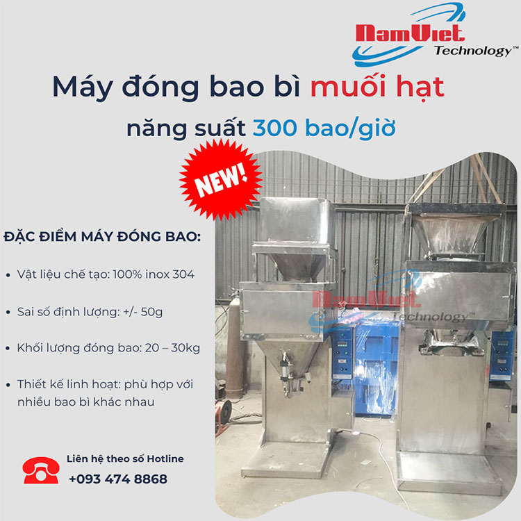 Máy đóng bao muối hạt năng suất 300 bao giờ