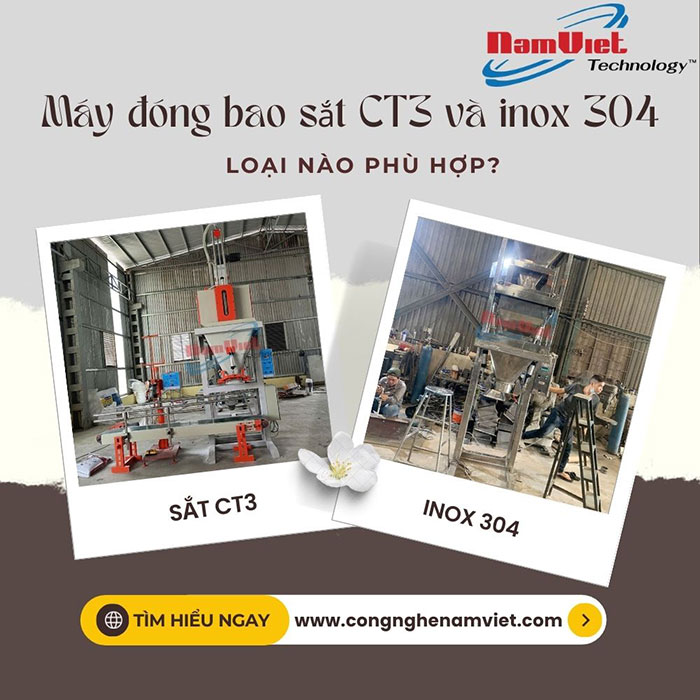 máy đóng bao sắt CT3 và Inox 304