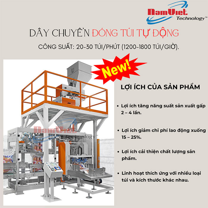 Dây chuyền đóng túi tự động nguyên liệu hạt