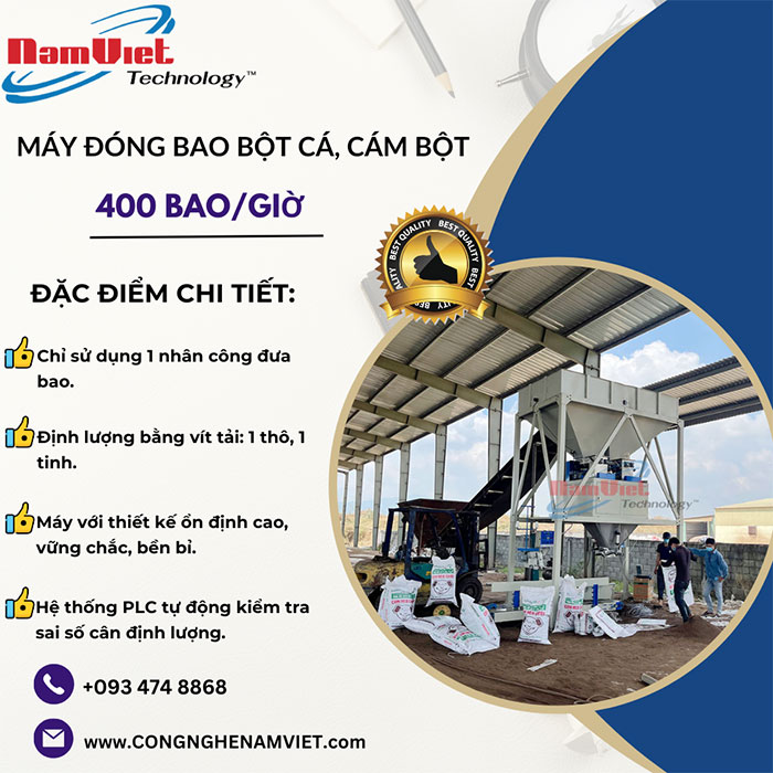 Máy đóng bao bột cá, khoáng tạt, cám bột