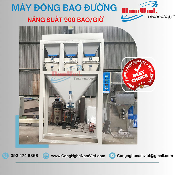 Máy đóng bao đường 3 phễu cân
