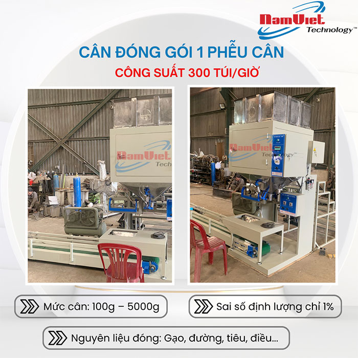 Cân đóng gói 1 phễu cân công suất 300 túi/giờ