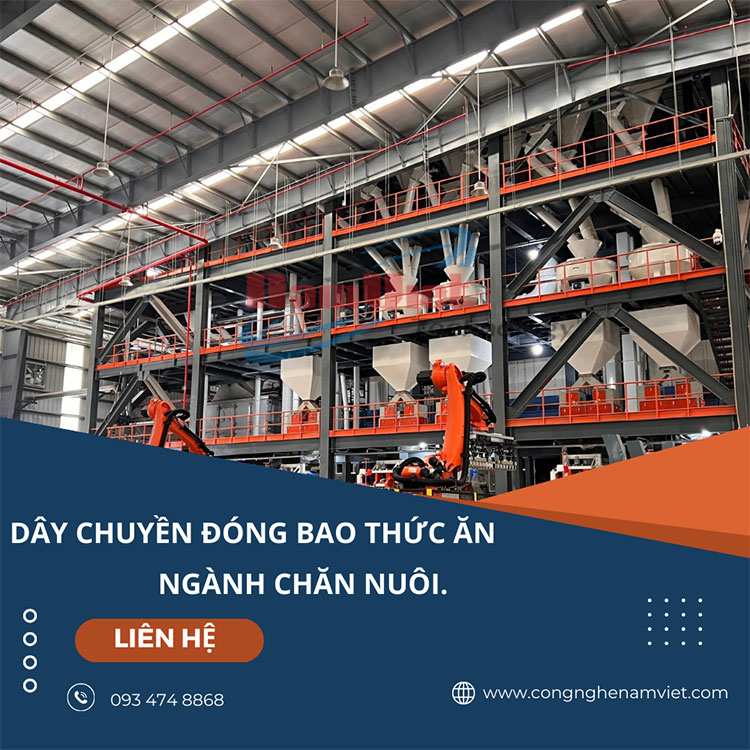 D&acirc;y chuyền đ&oacute;ng bao thức ăn gia s&uacute;c, gia cầm ng&agrave;nh chăn nu&ocirc;i.