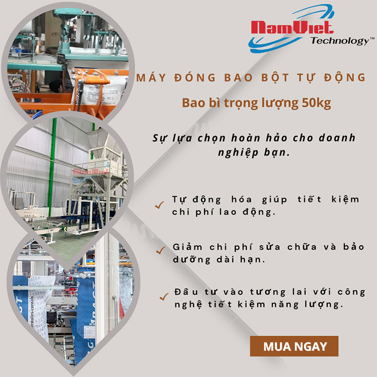 Máy đóng bao bột tự động bao bì trọng lượng 50kg.