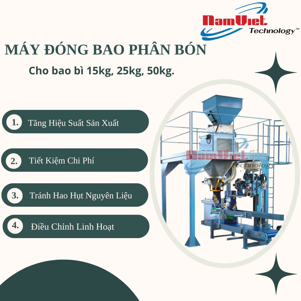 Máy đóng bao phân bón cho bao bì cỡ lớn 15kg, 25kg, 50kg