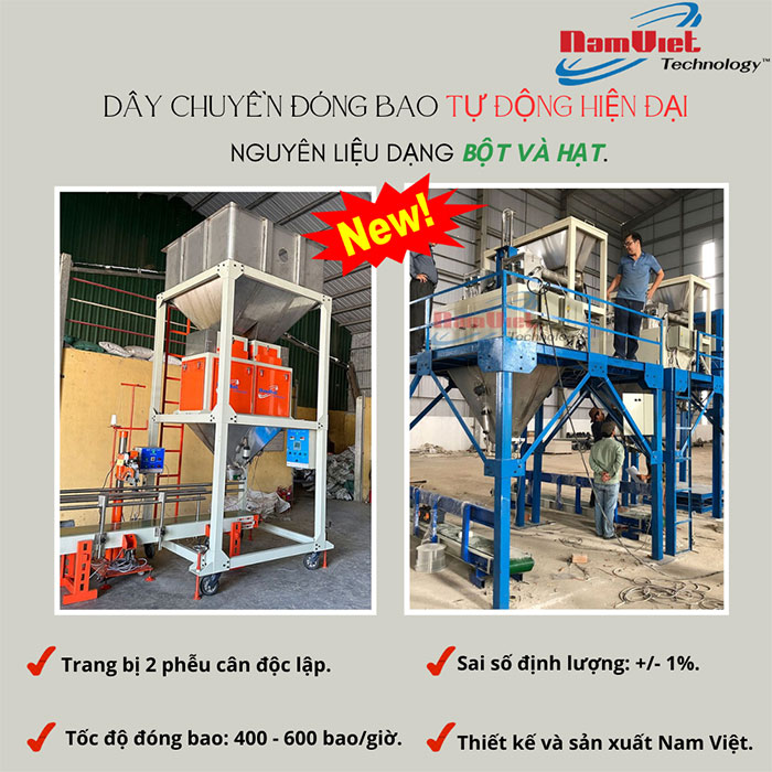Giải pháp đóng bao tự động hiện đại cho bột và hạt năm 2024.