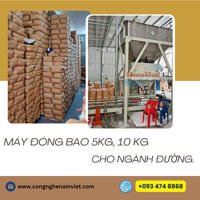 M&aacute;y đ&oacute;ng bao đường bao b&igrave; 5kg, 10 kg.