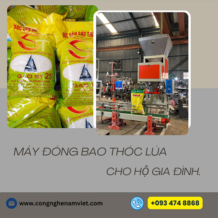Máy đóng bao lúa công suất 300 bao/giờ.