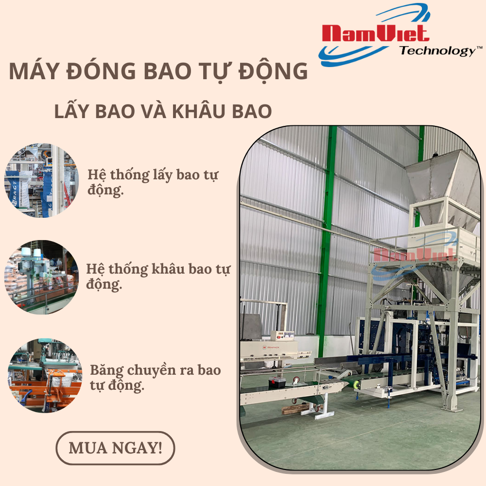 Máy đóng bao tự động lấy và khâu bao.