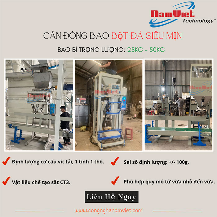 C&acirc;n đ&oacute;ng bao bột đ&aacute; bao b&igrave; từ 25kg đến 50kg.