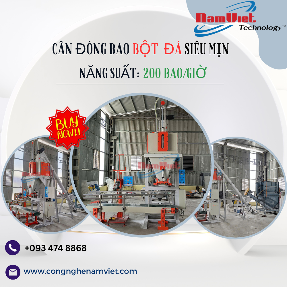 Cân đóng bao bột đá năng suất đóng 200 bao/giờ