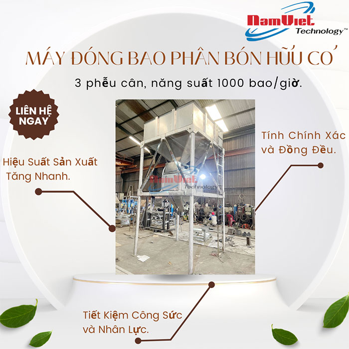 Máy đóng bao tự động phân bón hữu cơ 25kg.