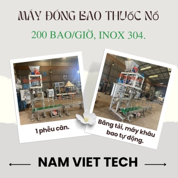 Máy đóng bao thuốc nổ năng suất 200 bao/giờ, đạt chuẩn phòng nổ.