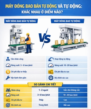 Máy đóng bao bán tự động và tự động: khác nhau ở điểm nào?