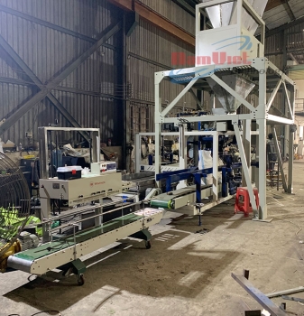 Máy đóng bao hạt lúa giống 3 phễu cân.